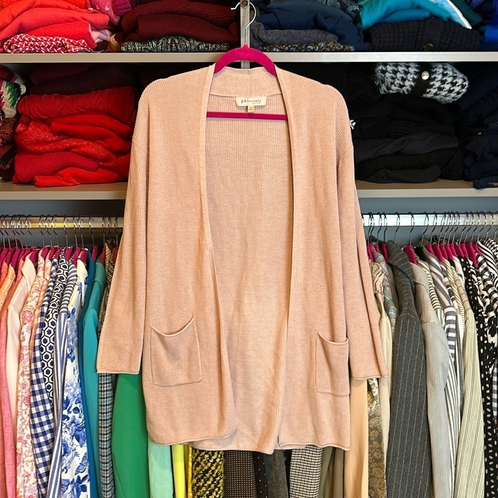 Philosophy pink long sleeve open front 2 pocket cardigan size XS